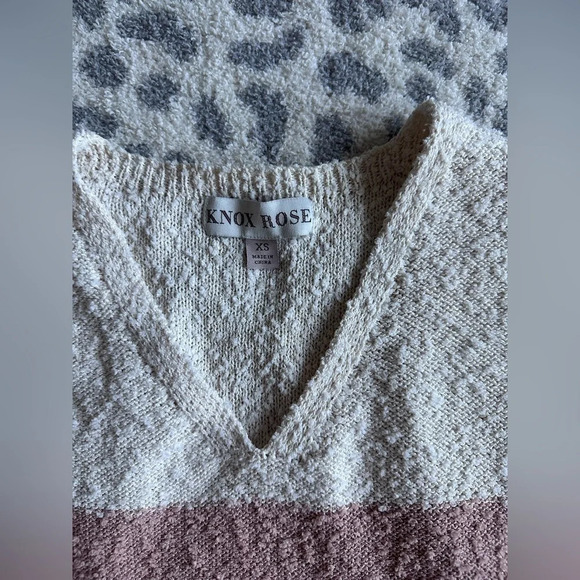 Knox Rose Pink and White Striped Sweater Boucle Neutral V Neck Size XS - Picture 2 of 4